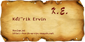 Kórik Ervin névjegykártya